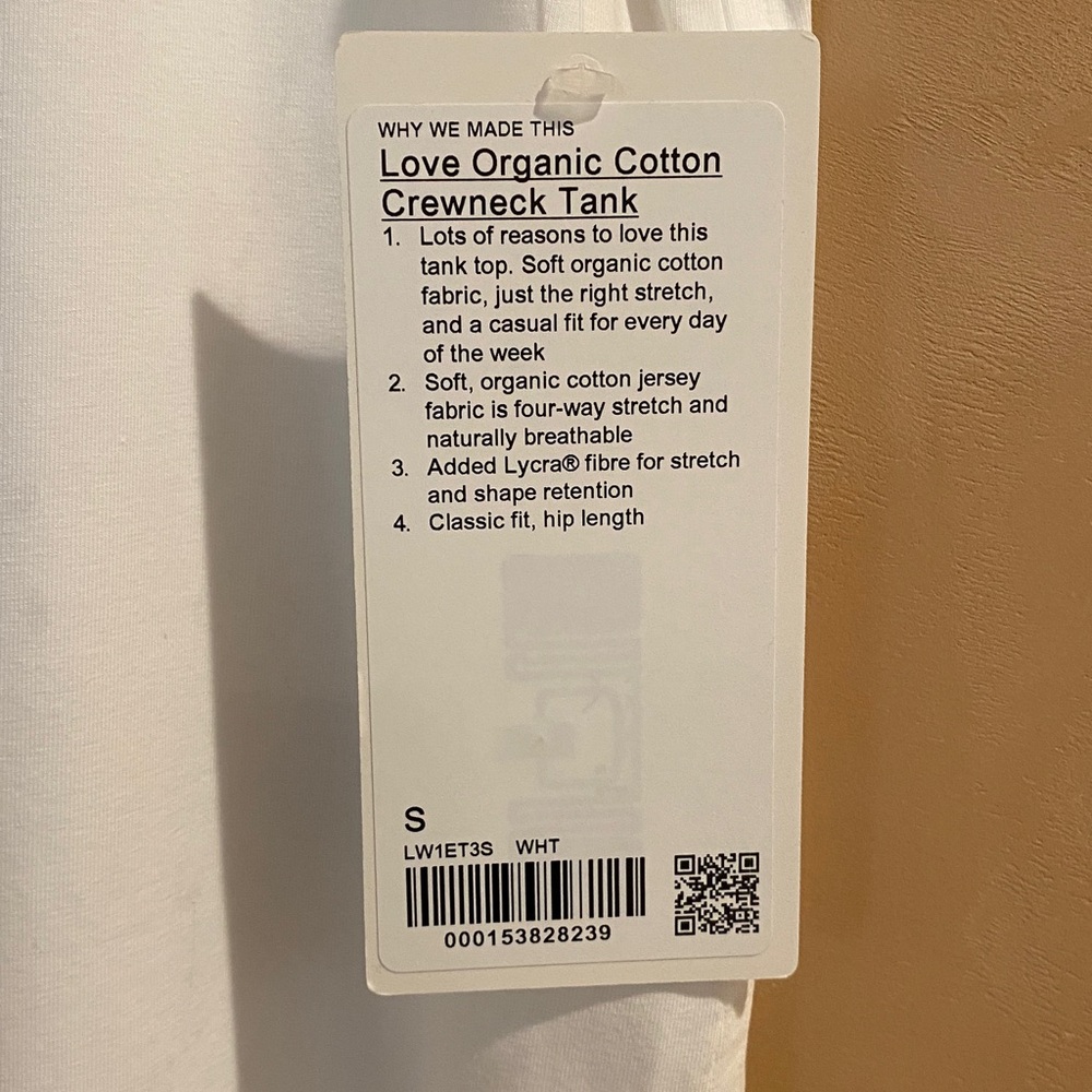 Lululemon Athletica Love Organic Cotton White Crewneck Tank Top Size: S NWT - Picture 7 of 8